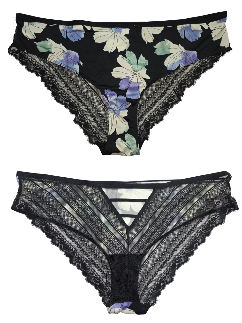 NEW Auden 4X Strappy Black Floral Lace-Trim Bikini Panties CX-3895